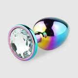 Anal Collection Grote Metalen Butt Plug met Rond Juweel - Multicolour/Transparant