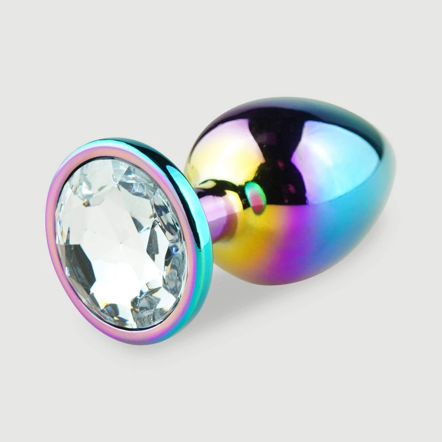 Anal Collection Butt Plug mare de metal cu bijuterie rotundă - Multicolor/Transparent