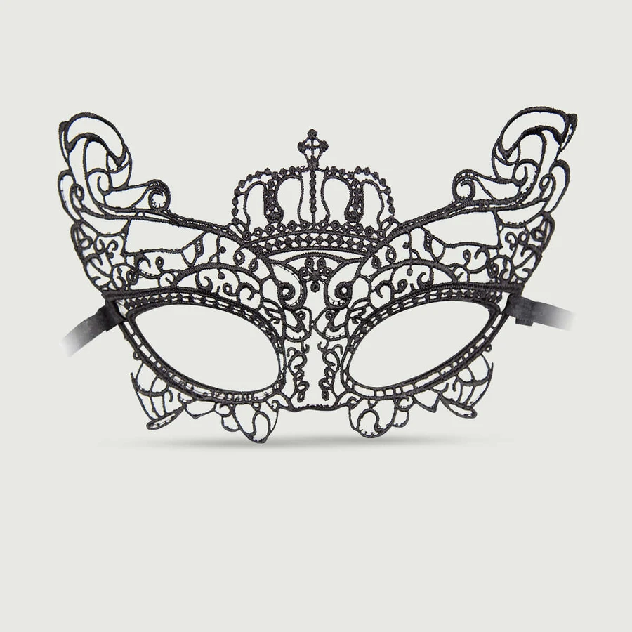 Spitzen-Augenmaske mit Krone - Schwarz