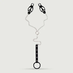 Nipple Clamps With Chains & Penis Ring - Black