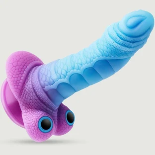 Schlangenhaut Silikon Dildo mit Kugeln & Saugnapf - Blau