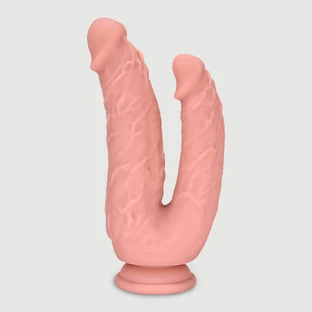 Exton 20,5 cm Double gode réaliste en silicone avec ventouse - Chair