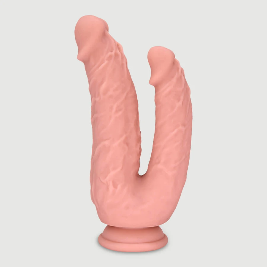Exton 20,5 cm Double gode réaliste en silicone avec ventouse - Chair
