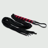 Long-Tail Flogger Peitsche mit gestreiftem Griff & Handschlaufe - Schwarz