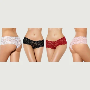 Plus Size Sexy Gebloemde Kanten Panty 4 in 1 Box - Multicolour - Large/X-Large