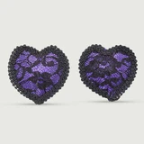 Satin Heart Shaped Nipple Covers - Purple/Black