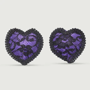 Cubrepezones de satén en forma de corazón - Morado/Negro