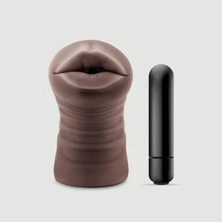 Blush Enlust Krystal Ribbed & Vibrating Mouth Masturbator - Brown