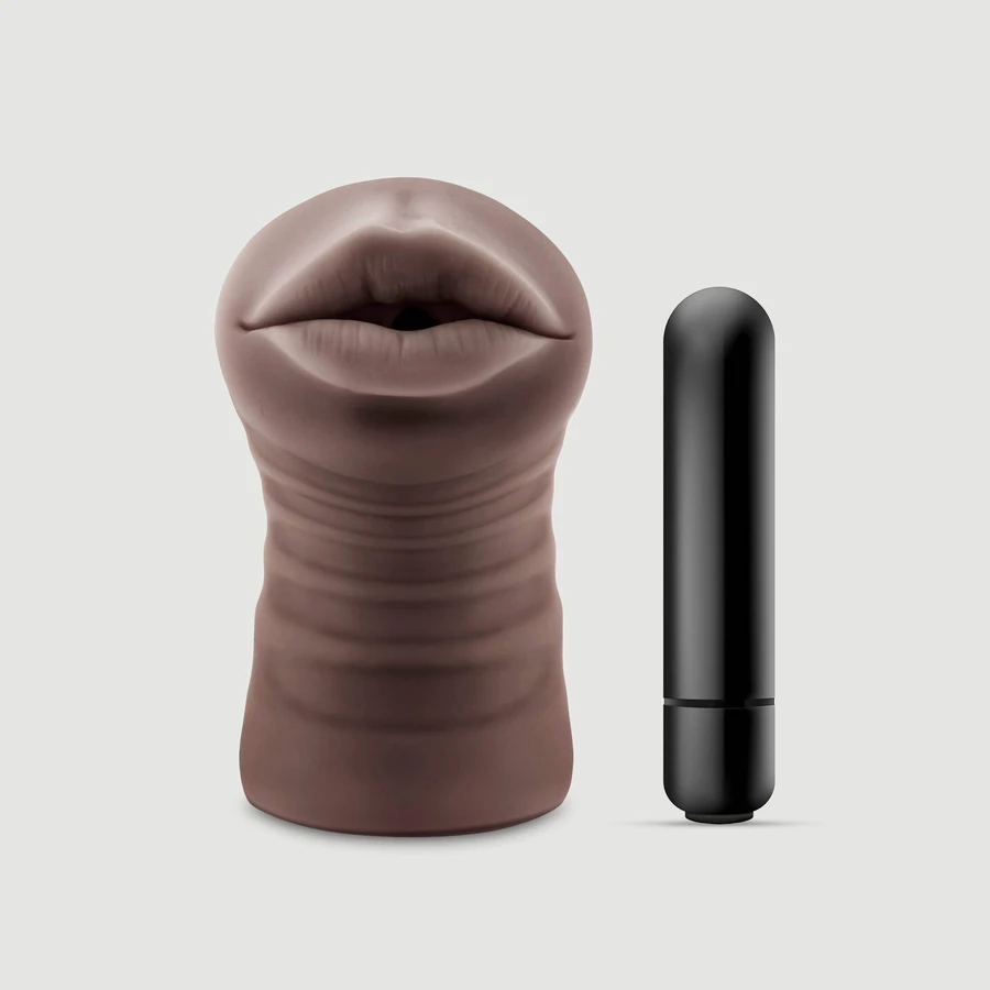 Blush Enlust Krystal Ribbed & Vibrating Mouth Masturbator - Brown