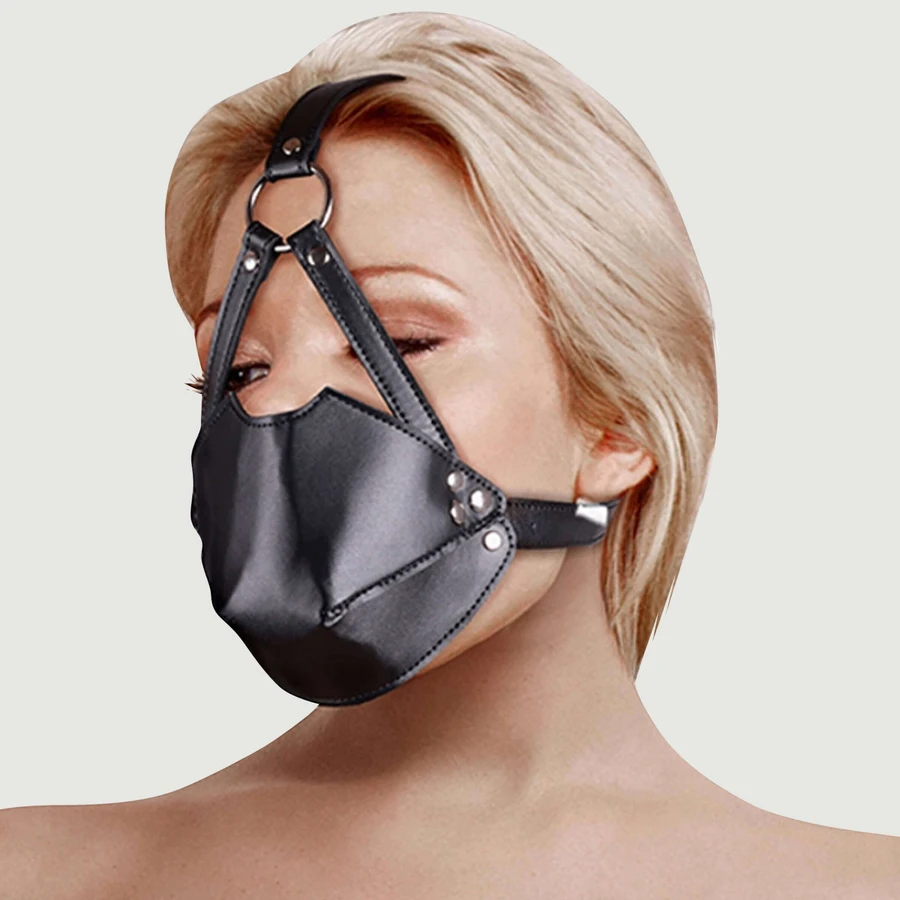 Harnais de tête avec couvre-bouche et bâillon respirant - Noir