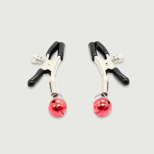 Pinces à tétons avec cloches en métal - Argent/Rouge