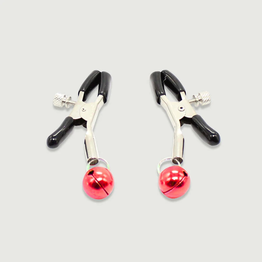Pinces à tétons avec cloches en métal - Argent/Rouge