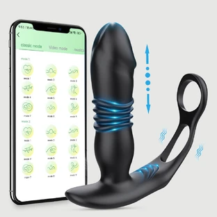 Merlin App Controlled Thrusting Silicone Prostate Vibrator with Cock Ring - Black