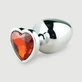 Anal Collection Large Butt Plug Metal with Heart Jewel - Silver/Red