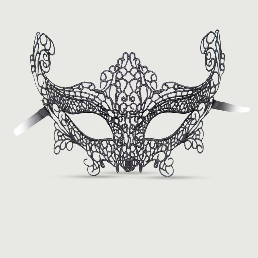 Lace Eye Mask With Ribbon - Black