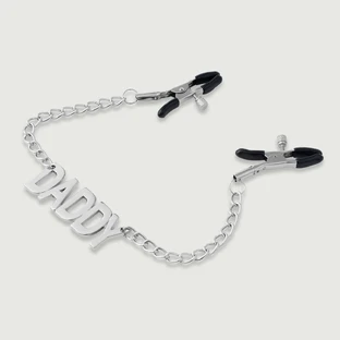 Morsetti per capezzoli con catena e targhetta DADDY - Argento