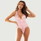 Plus Size Kanten Diepe V Hals Sheer Teddy Lingerie - Roze - Large/X-Large