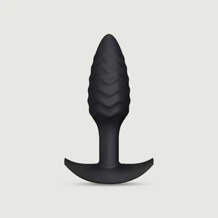 Gewellter gerippter Silikon Butt Plug - Schwarz