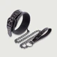Halsband mit Kette und Lederleine - Schwarz