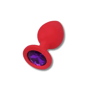 Anal Collection Bouchon de Cul Moyen en Silicone avec Joyau Rond - Rouge/Pourpre