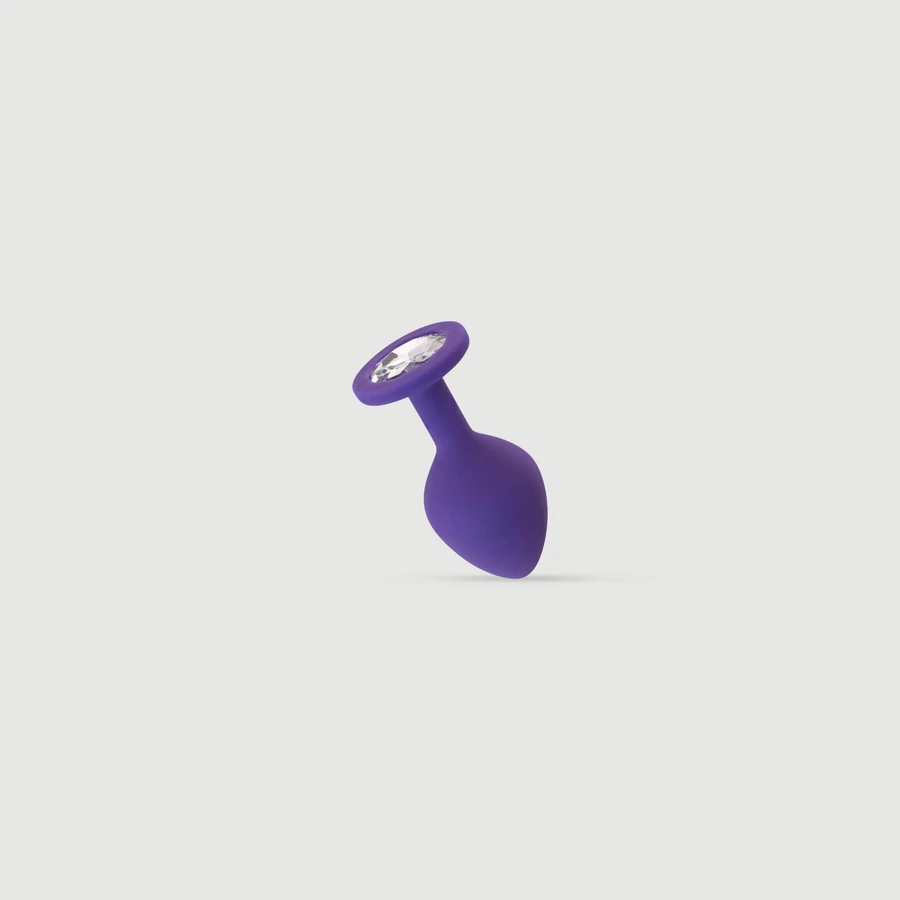 Anal Collection Bouchon de Cul Moyen en Silicone avec Joyau Rond - Violet/Transparent