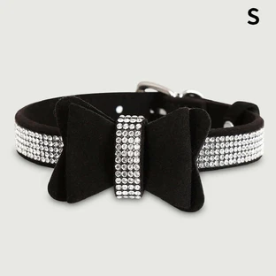 Glänzendes Halsband mit Schleife und Strasssteinen - Schwarz