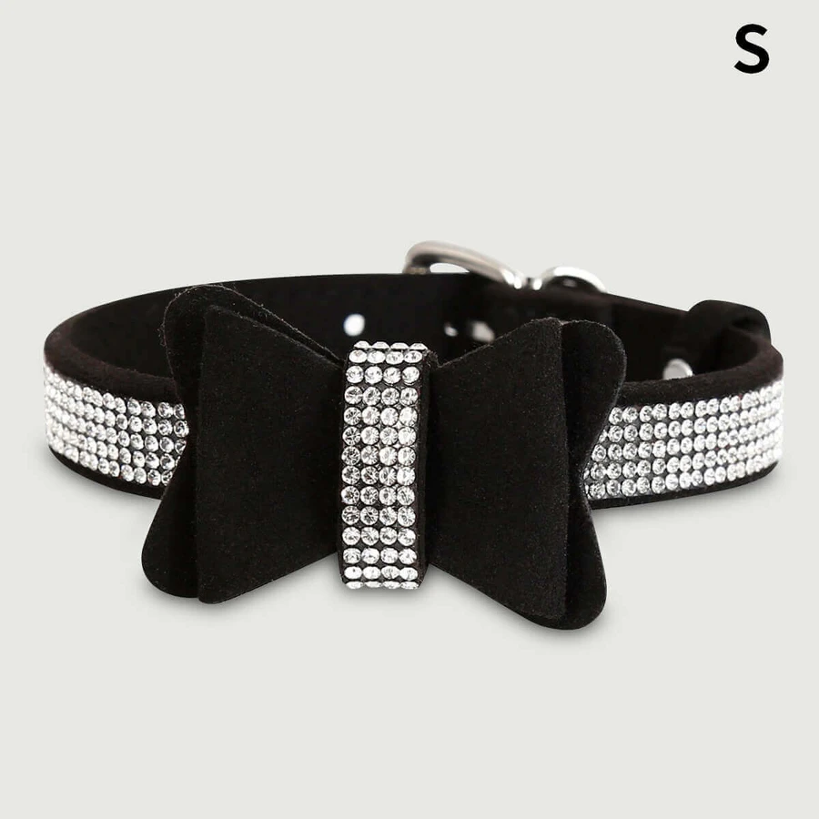 Glänzendes Halsband mit Schleife und Strasssteinen - Schwarz
