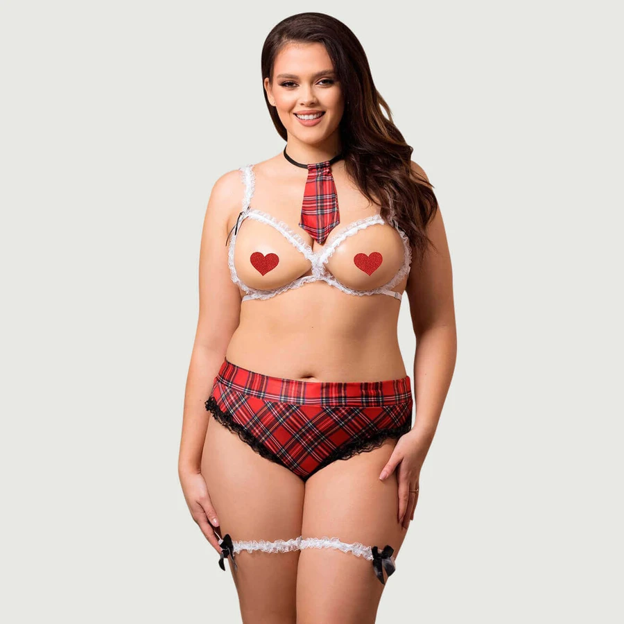Costume d'écolière sexy à bonnet ouvert taille plus - Large/X-Large