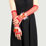 Sexy Bow Plush Decoration Christmas Fishnet Gloves - Red