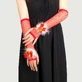 Guantes navideños de rejilla con decoración de felpa y lazo sexy - Rojo