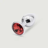 Anal Collection Plug Anal de Metal Grande con Joya Redonda - Plata/Rojo