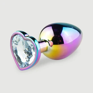Anal Collection Large Metal Butt Plug with Heart Jewel - Multicolour/Transparent