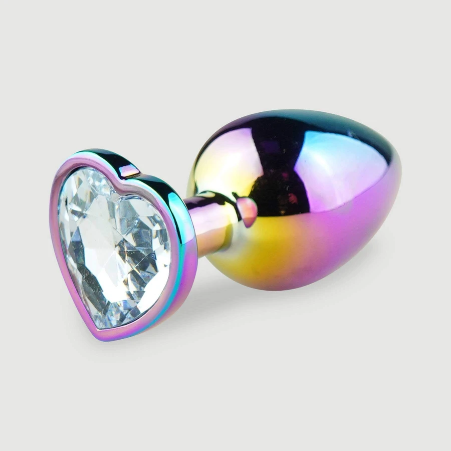 Anal Collection Butt Plug mare de metal cu bijuterie în formă de inimă - Multicolor/Transparent