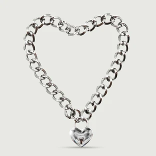 Chaîne avec serrure et clé en forme de cœur - Argent
