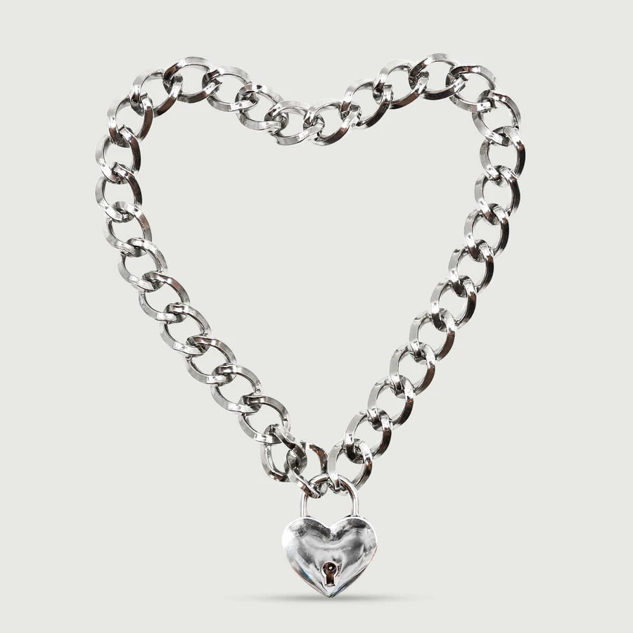Chaîne avec serrure et clé en forme de cœur - Argent