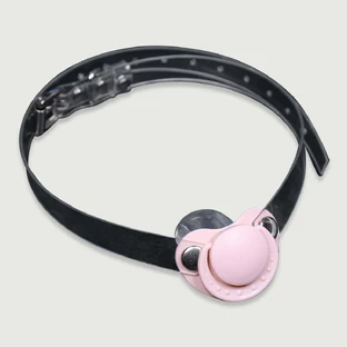 Pacifier Style Gag With Leather Strap & Metal Buckle - Pink