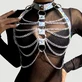 Leather Chest Harness Straps Bras Chain - Silver - One Size