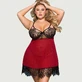 Más Tamaño Sexy Empalme Sheer pestaña recorte de encaje de nuevo Split Babydoll conjunto con aros - Rojo - Large/X-Large