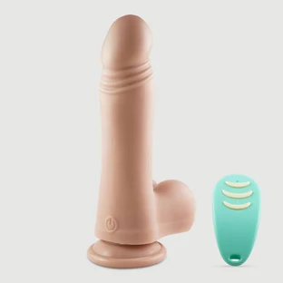 Victor Thrusting 22 cm Realistic Remote Controlled Silicone Vibrator With Balls & Suction Cup - Flesh