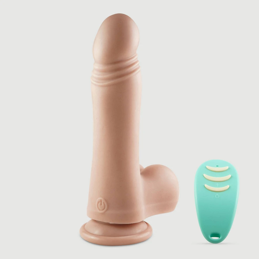 Victor Thrusting 22 cm Realistic Remote Controlled Silicone Vibrator With Balls & Suction Cup - Flesh