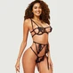 Tallas Grandes Sexy Conjunto de 3 Sujetador y Braguita con Apliques Bordados y Aros - Negro - Large/X-Large