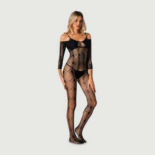 Diamond Pattern Crotchless Bodystocking - Black - One Size