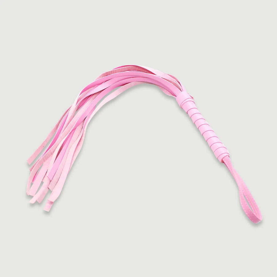 Flogger mit Lederschwänzen und rosa umwickeltem Griff - Pink