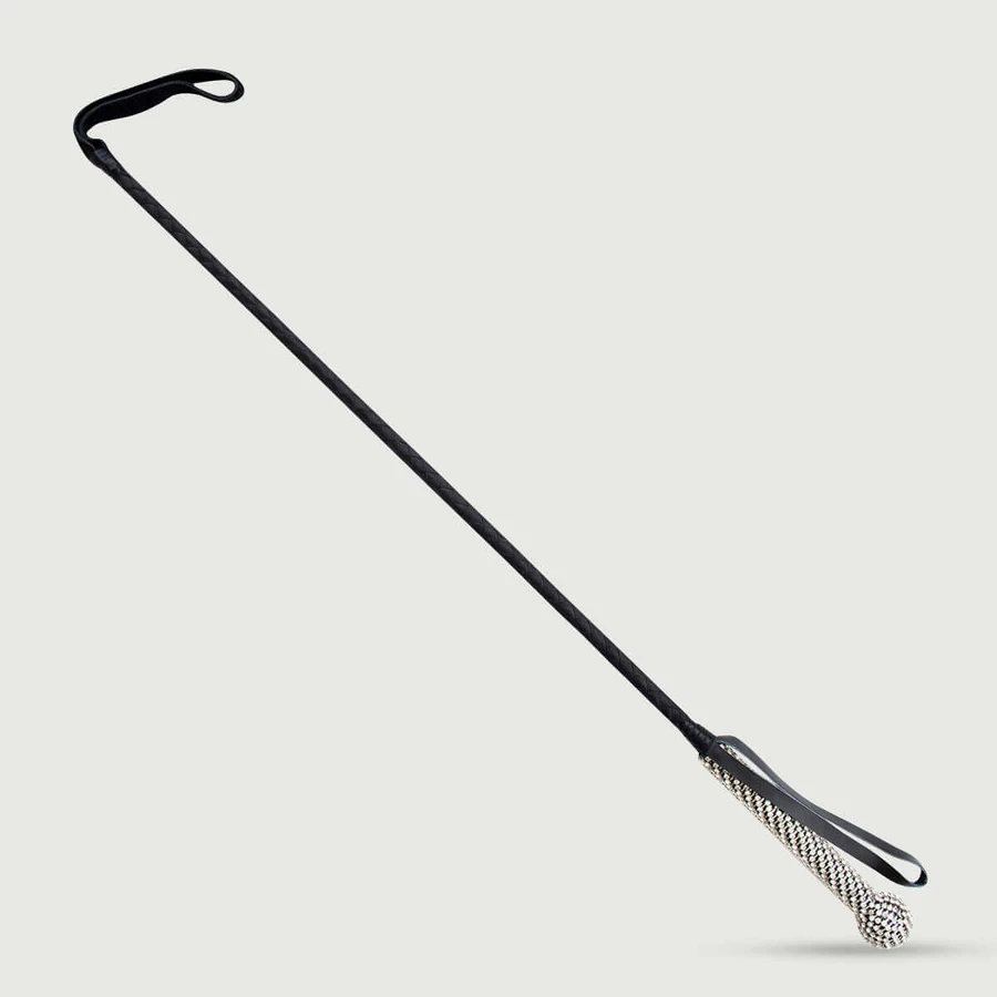 Lederschlaufe mit strassbesetztem Griff 73 cm - Schwarz