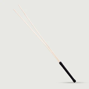 Double Bamboo Spanking Cane With Black Leather Handle - Black