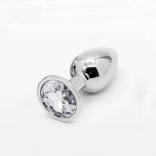 Anal Collection Plug Anal de Metal Grande con Joya Redonda - Plata/Transparente