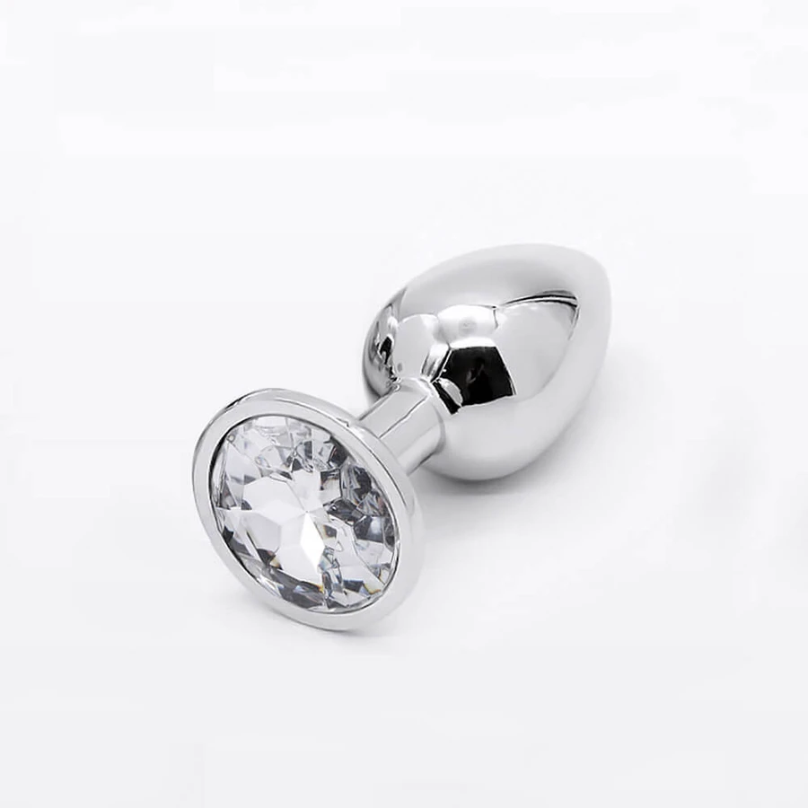 Anal Collection Plug Anal de Metal Grande con Joya Redonda - Plata/Transparente