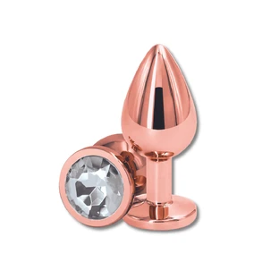 Anal Collection Großer Metall Butt Plug mit rundem Schmuckstück - Pink/Transparent