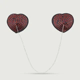 Heart Shaped Nipple Pasties With Chain & Metal Details - Black/Red