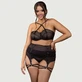 Plus Size Mesh beugel kousenband lingerie set - Zwart - Large/X-Large